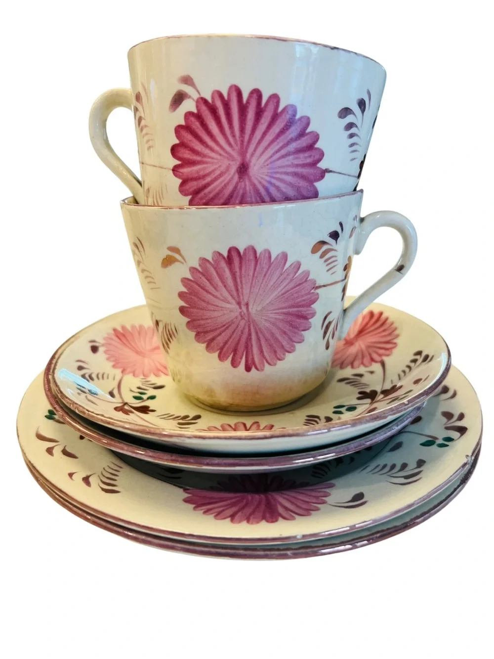 Antique Charles Allerton Staffordshire Pink Luster Dahlia 6 Pc Tea Set Rare